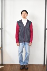 画像16: FANNI LEMMERMAYER (ファニレマメイヤー) Front Stripe V-neck Cardigan [RED/NAVY] (16)