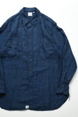 画像1: orslow (オアスロウ) INDIGO LINEN WORK SHIRT [INDIGO CHECK] (1)