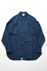 画像2: orslow (オアスロウ) INDIGO LINEN WORK SHIRT [INDIGO CHECK] (2)
