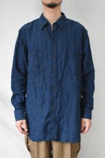 画像3: orslow (オアスロウ) INDIGO LINEN WORK SHIRT [INDIGO CHECK] (3)