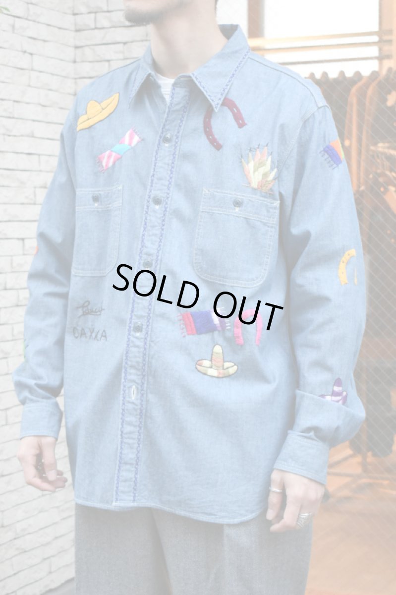画像3: Behind The River (ビハインドザリバー) BTR×Lucy OAXACA Souvenir Chambray Shirt [BLUE/COLORFUL] (3)