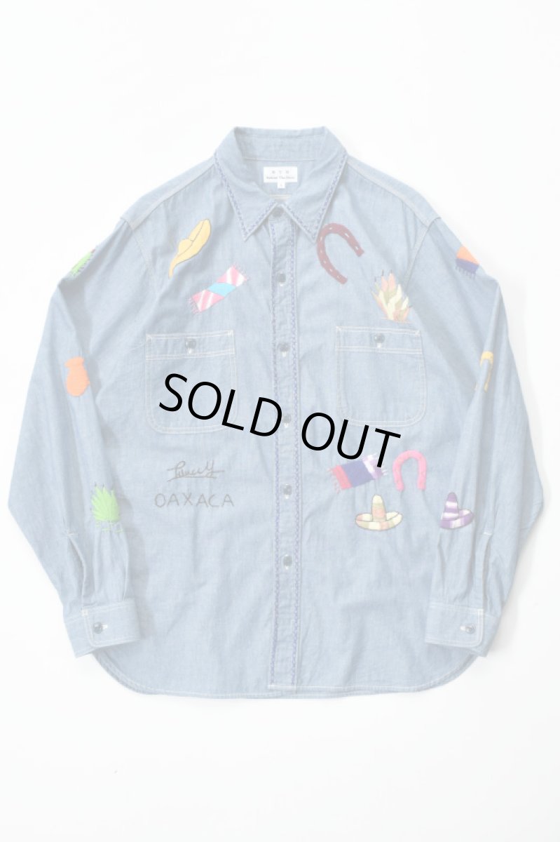 画像2: Behind The River (ビハインドザリバー) BTR×Lucy OAXACA Souvenir Chambray Shirt [BLUE/COLORFUL] (2)