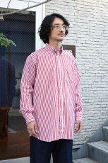 画像12: INDIVIDUALIZED SHIRTS (インディビジュアライズドシャツ) Barber Stripe Relaxed Fit Button Down Shirt [RED] (12)