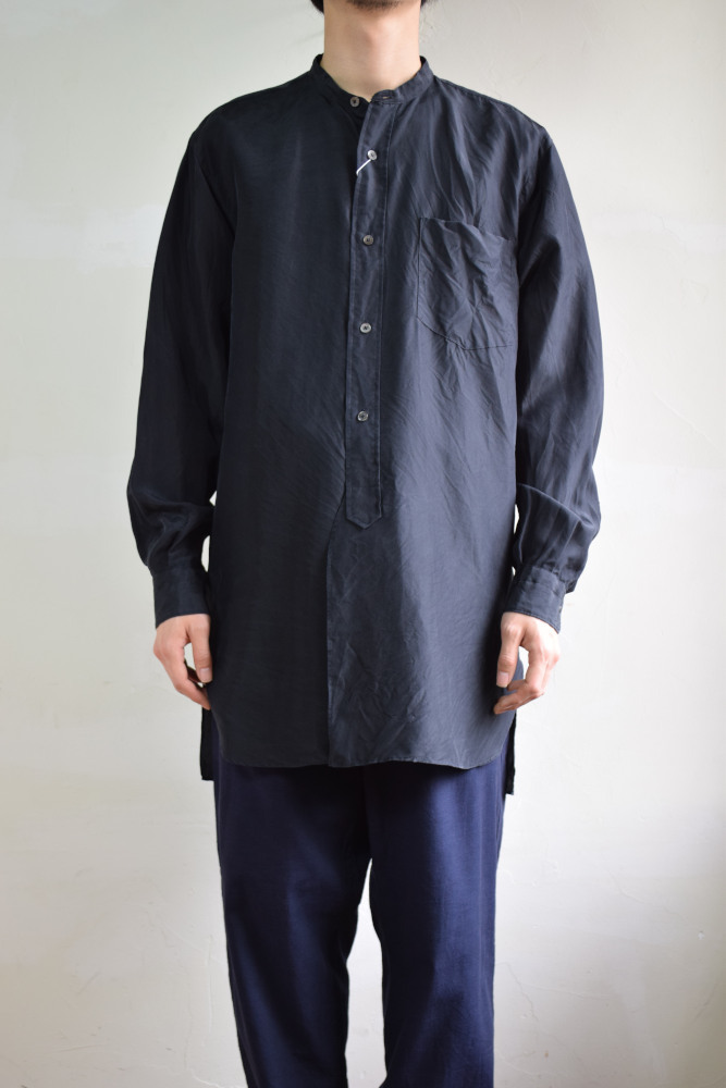 COMOLI (コモリ) シルク バンドカラーシャツ [NAVY] が入荷しました