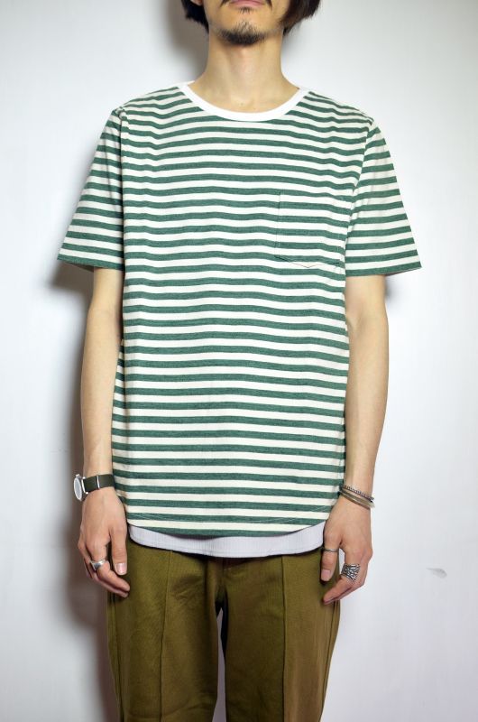 CURLY (カーリー) BRUSH BORDER SS TEE [ECRUxGREEN] が入荷しました