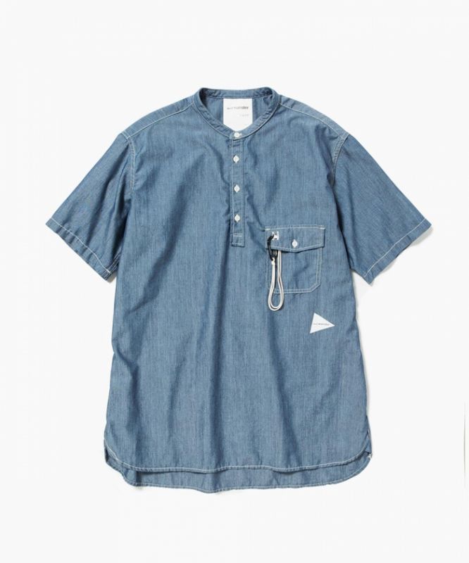 and wander (アンドワンダー) PL dungaree short sleeve over shirt [blue] が入荷しました