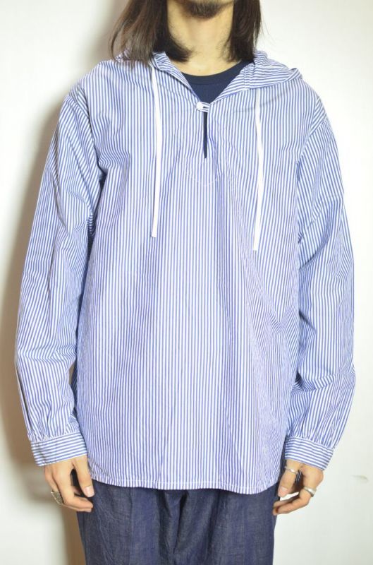 画像1: A VONTADE (アボンタージ) Hooded Pullover Shirts [WHITE/NAVY STRIPE] (1)