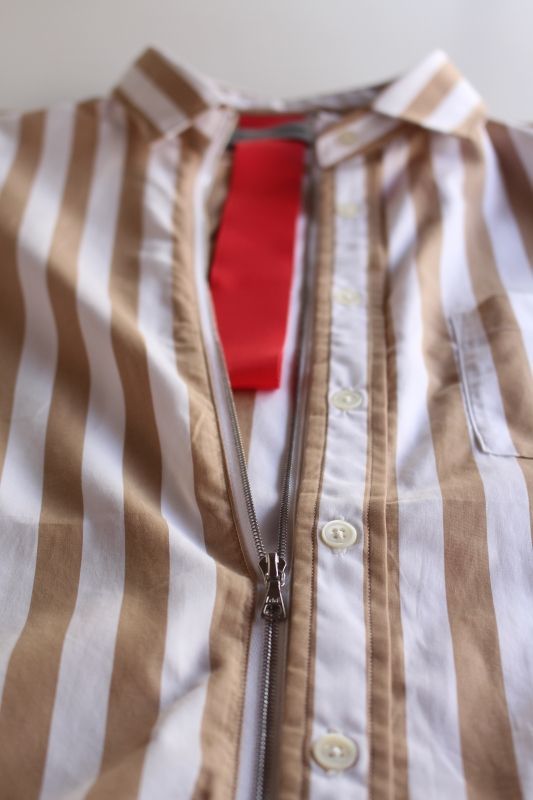 Beautilities(ビューティリティーズ) Utility Zip Shirt [Beige Stripe]
