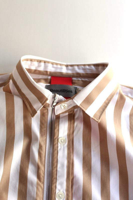 Beautilities(ビューティリティーズ) Utility Zip Shirt [Beige Stripe]