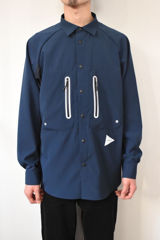 and wander (アンドワンダー) tech long sleeve shirt [NAVY]