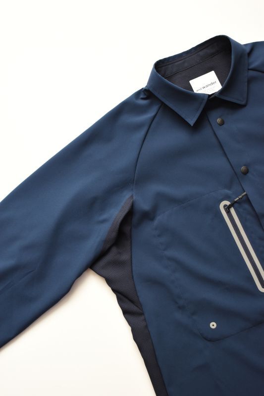 and wander (アンドワンダー) tech long sleeve shirt [NAVY]