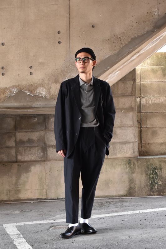 and wander (アンドワンダー) plain tailored stretch jacket [BLACK]