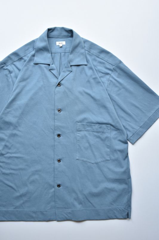画像1: Scye (サイ) Suvin Cotton Jersey Camp Collar Shirt [GREYISH BLUE] (1)