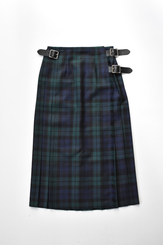 画像1: 【For WOMEN】O'NEIL OF DUBLIN (オニールオブダブリン) Worsted Wool-Tartan Middle Kilt Skirt [BLACK WATCH] (1)