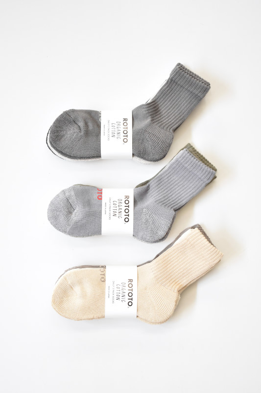 RoToTo (ロトト) Organic Daily 3 Pack Mini Crew Socks [3-colors]
